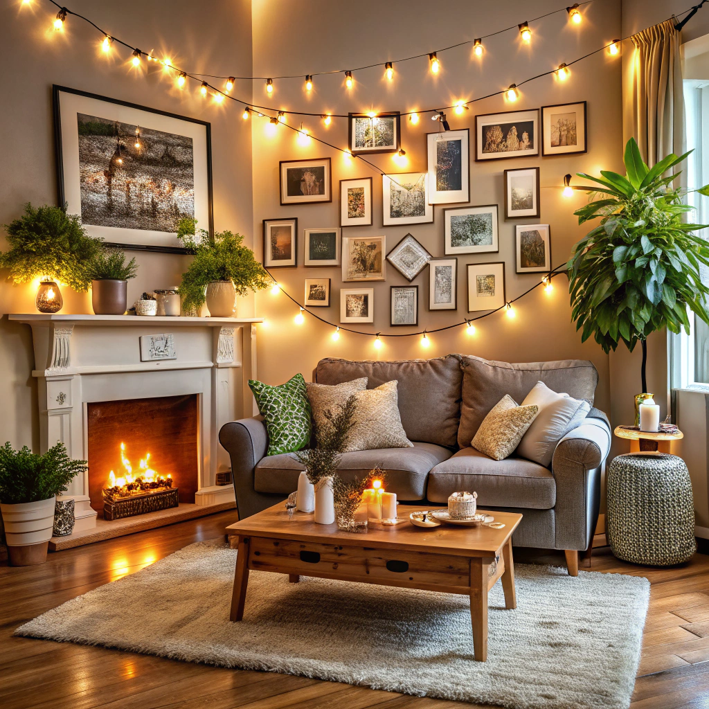 string lights with family photos